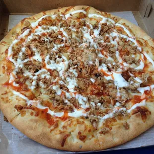 Small buffalo chicken pizza.  The slices are good but nothing beats the freshness of a pizza right out of the oven.