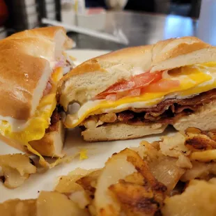Bacon, Egg, &amp; Cheese Bagel with tomato added - YUMMM!!!