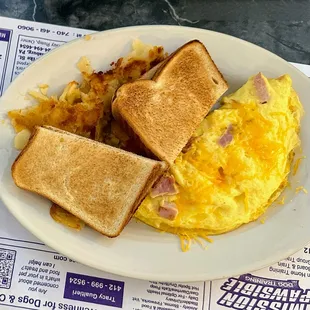 Ham-cheese omelette, home fries, toast