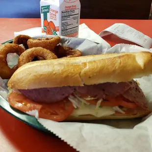 half Italian hoagie with onion rings