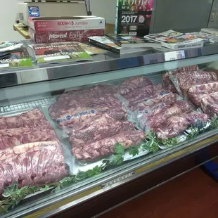 a display case of meat