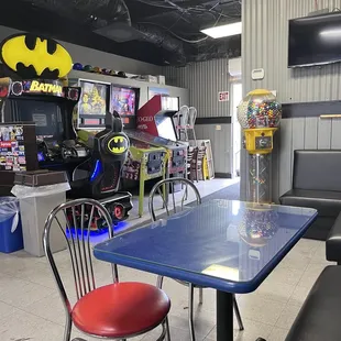a table and chairs in a restaurant