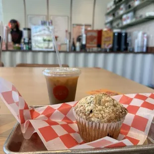 Honey Bee Cold Brew and Blueberry Muffin