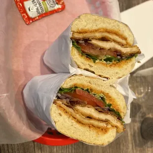 two sandwiches in a basket
