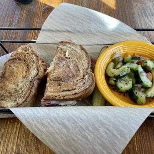 Reuben with cucumber salad