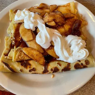 House Crepes with apple cinnamon topping (yum!)