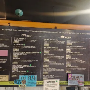 a menu on the wall