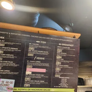 a menu on the wall