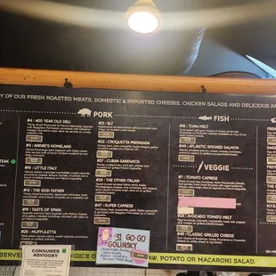 a menu on the wall