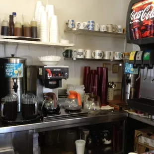 Drink area behind the counter