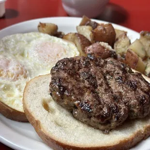 Eggs and burger sandwich