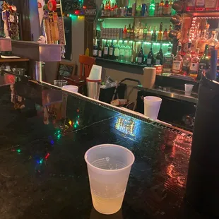 a drink in a plastic cup