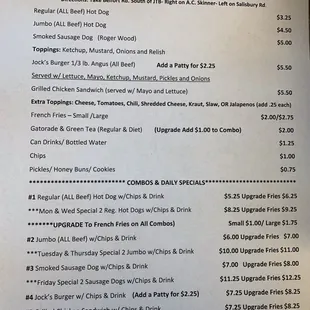 Revised Menu  March 1,2019
