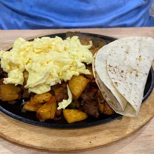 Breakfast skillet. With Chorizo and jalapeños.