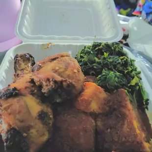 Porridge yam (Asaro) with chicken &amp; greens