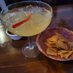 House Margaritas are $8.99 on Taco Tuesday. Complimentary chips and salsa are standard. Spicy salsa.