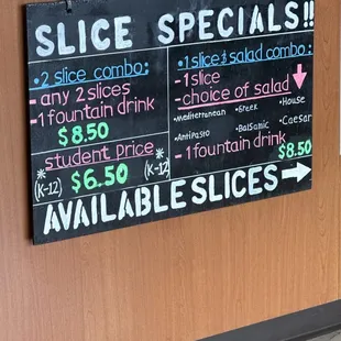 Specials: slices are available.