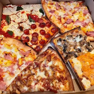 a variety of pizzas