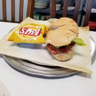 a sandwich and chips