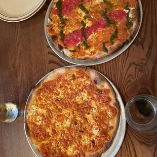 10" Tri-Pie Pizza (top)  10" Vodka Pizza (bottom)