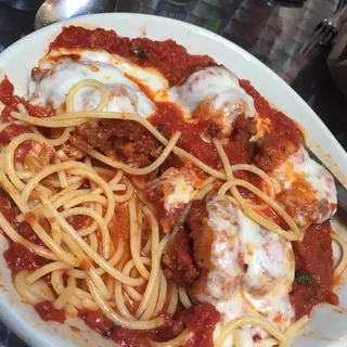 Shrimp Parmigiano Over Spaghetti