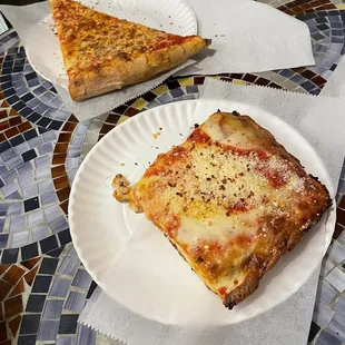 Classic Cheese Pizza and Sicilian Slice