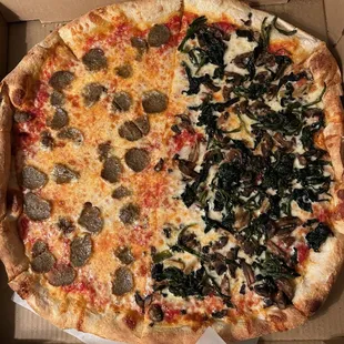 Half sausage, half mushroom and spinach