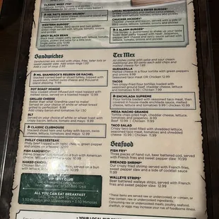 Back side of menu