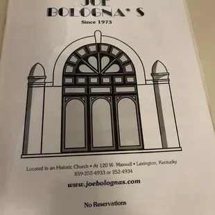 Front of the menu