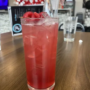 Love Potion : Red Berry Ciroc, Raspberry purée and Cranberry juice ropes with a fresh Raspberry skewer. Really good