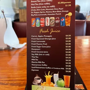 a menu for a drink at a restaurant