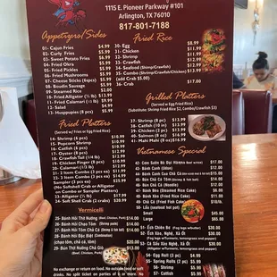 the menu for the restaurant