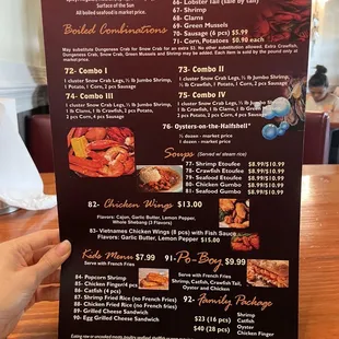 a menu for a restaurant