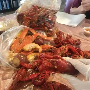 1 lb seafood + 5 lbs crawfish. was supposed to receive 6 lbs (buy 5 get 1) but that bag looks like 4 lbs