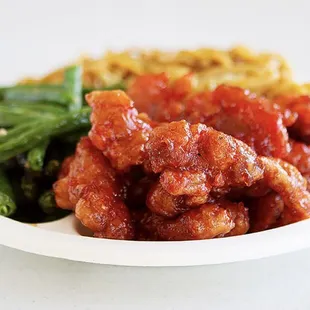 Chow mein orange chicken and green bean