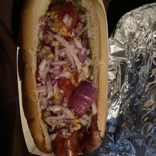 Hot dog with bacon