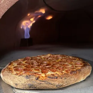 a pizza in the oven