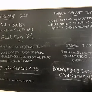 Black board menu on 8/24/19