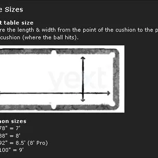 Standard Pool Table Sizes