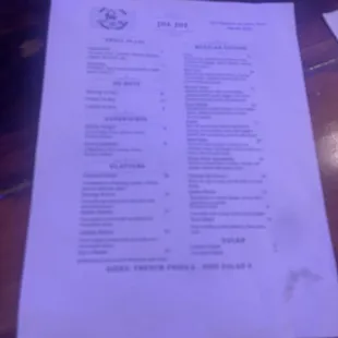 Food menu