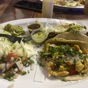 Two tacos and a beer for $10.  My pick of a steak taco and chicken taco. Tortillas are homemade! So good!!!