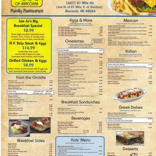 menu for joe jo's