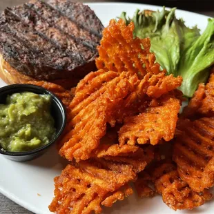 Kool burger with sweet potato fries