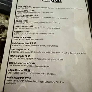 Cocktail menu December 2024