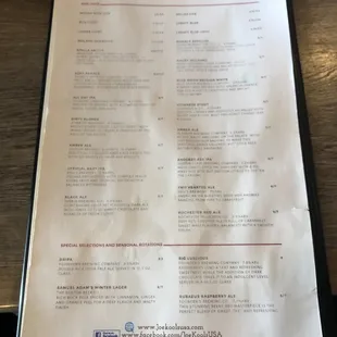 a menu on a table