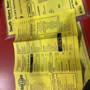 Back of the menu
