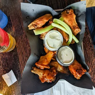 Monday night wing special - a dozen traditional wings with choice of two sauces for $11.95.  Spicy Smokey BBQ dry rub &amp; Mama's Sassy Sauce