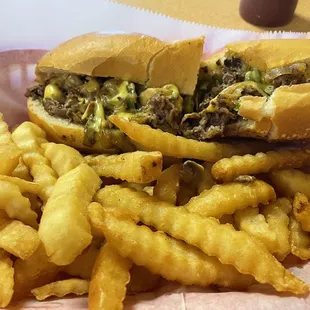 Cheesesteak and fries