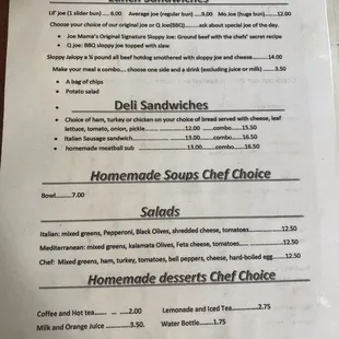 Lunch menu