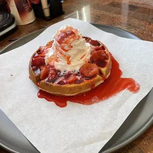 Strawberry shortcake waffles